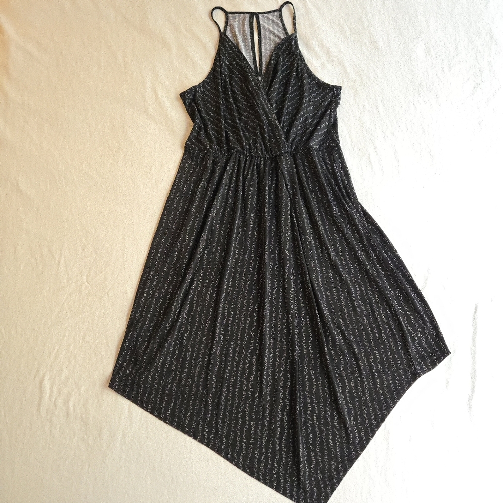 BCBGeneration Black and White Spaghetti Strap Twinkle Midi Dress Fairy Hem Y2K